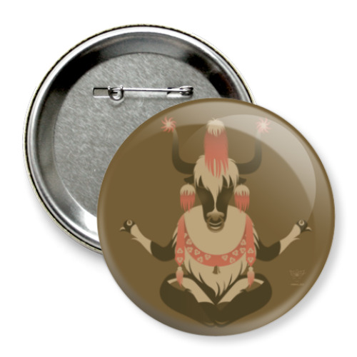 Значок 75мм с принтом Animal Zen: Y is for tibet Yak