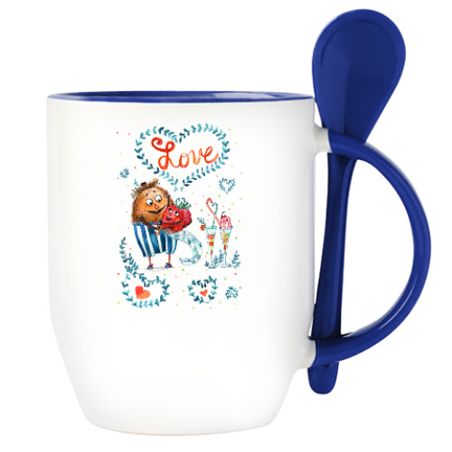 Кружка с ложкой с принтом Любовь