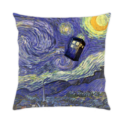 Подушка с принтом Доктор Кто Ван Гог тардис