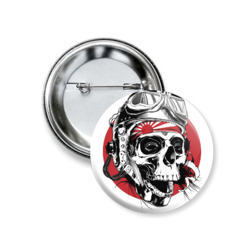 Значок 37мм с принтом Череп камикадзе в шлеме