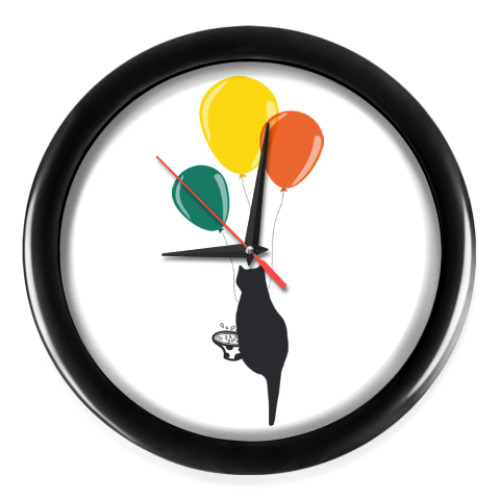 Настенные часы с принтом Воздушный котик