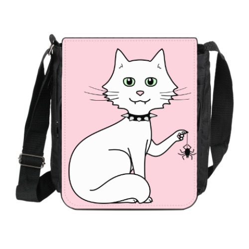 Сумка на плечо (мини-планшет) с принтом Кот с паучком