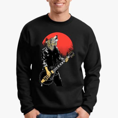 Свитшот с принтом Волк играет на гитаре