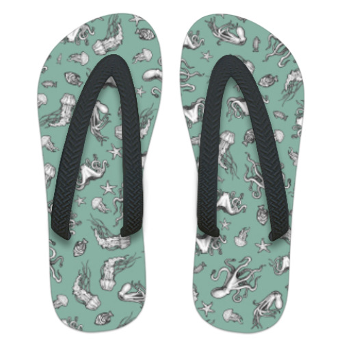 Шлепанцы (сланцы) с принтом Подводный мир