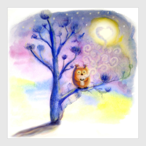 Постер с принтом Сова пьет кофе