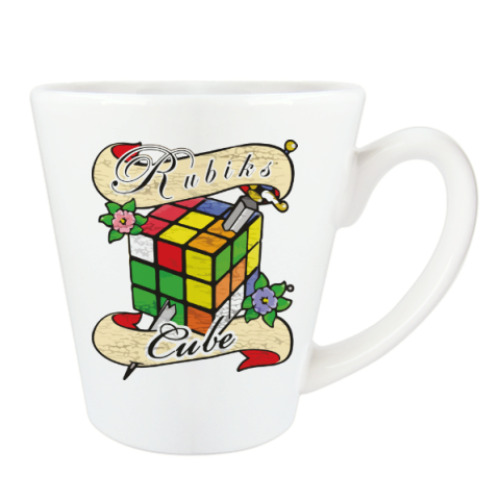 Чашка Латте с принтом Меч и Кубик Рубика