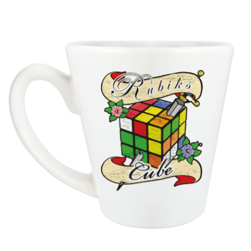 Чашка Латте с принтом Меч и Кубик Рубика