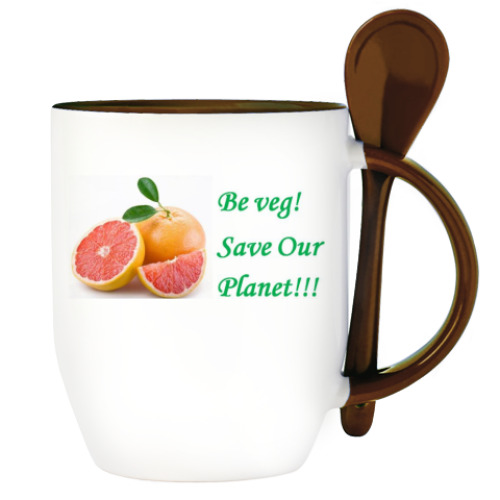 Кружка с ложкой с принтом Грейпфрут для вегана
