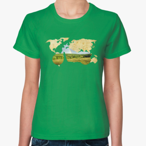 Женская футболка с принтом Пейзаж мотоцикла