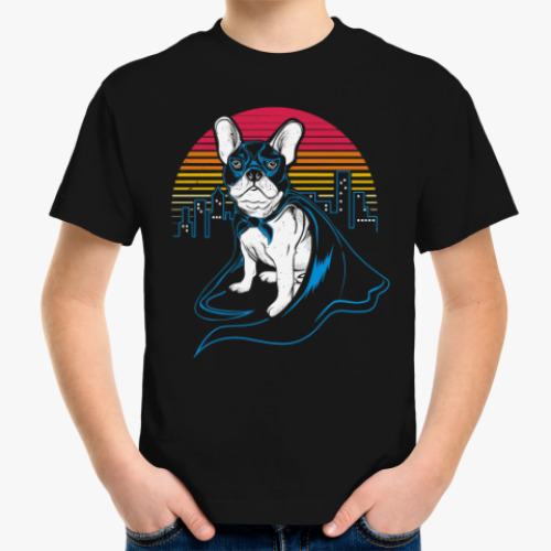 Детская футболка с принтом Мопс Супергерой