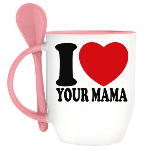 Кружка с ложкой с принтом Люблю твою маму