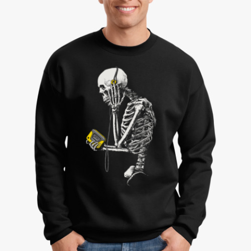 Свитшот с принтом Скелет с плеером
