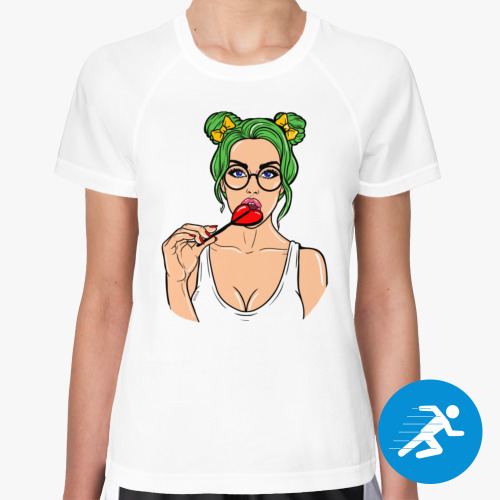 Женская спортивная футболка с принтом Девушка,сладкий поцелуй