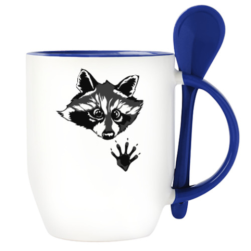 Кружка с ложкой с принтом енот