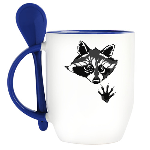 Кружка с ложкой с принтом енот