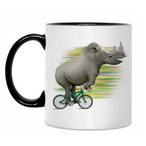 Кружка с принтом Носорог на велосипеде