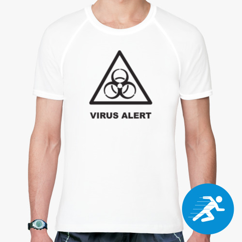Спортивная футболка с принтом Virus alert. Вирусная угроза