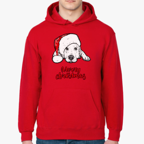 Толстовка худи с принтом Собака Санта