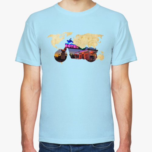 Футболка с принтом Пейзаж мотоцикла