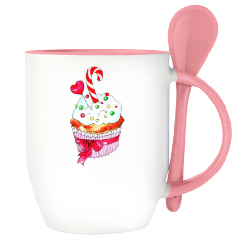 Кружка с ложкой с принтом любимый капкейк