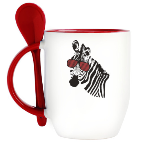 Кружка с ложкой с принтом Зебра в очках
