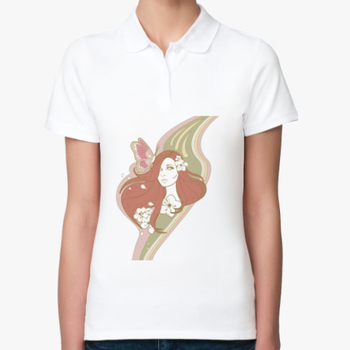 Женская рубашка поло (печать) с принтом Девушка