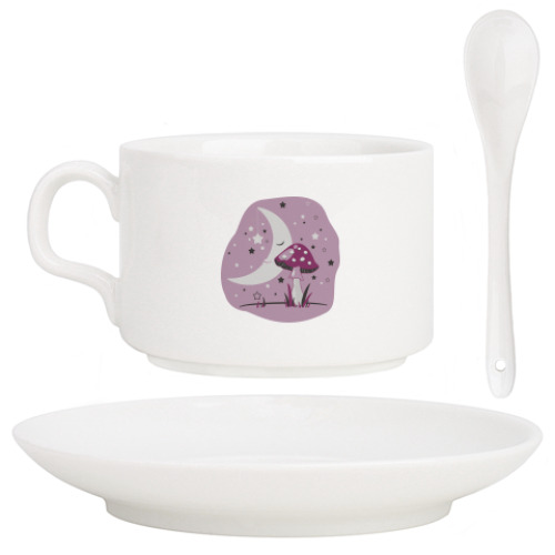Кофейный набор с принтом Спящая Луна и Мухомор