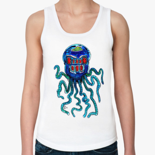 Женская майка с принтом Осьминог. Киберпанк.