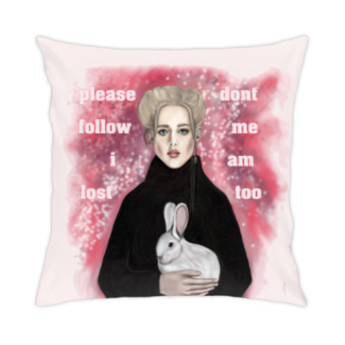Подушка с принтом девушка с кроликом