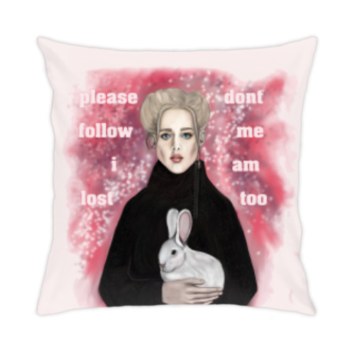 Подушка с принтом девушка с кроликом