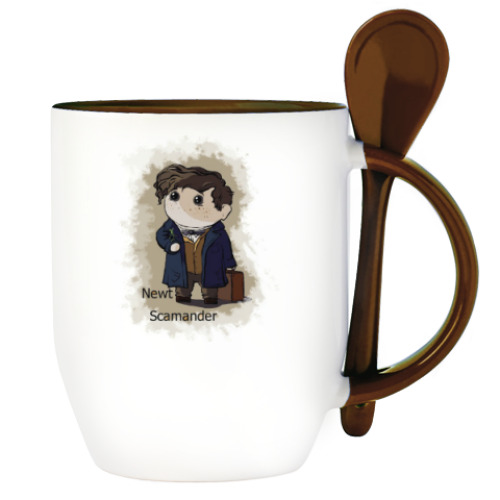 Кружка с ложкой с принтом Newt Scamander