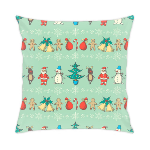 Подушка с принтом Новогодний хоровод