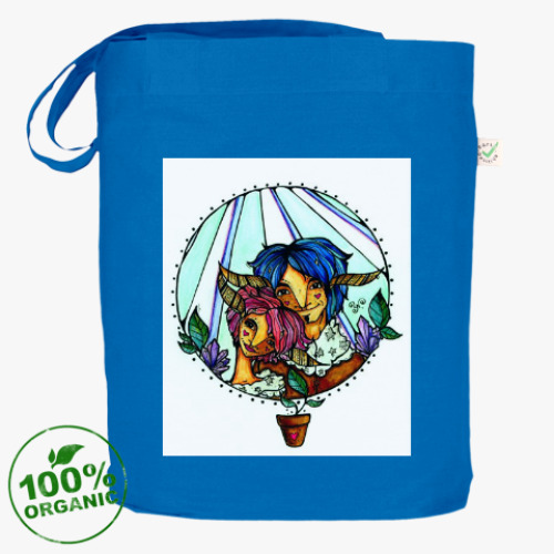 Сумка шоппер с принтом Пара с розово-голубыми волосам