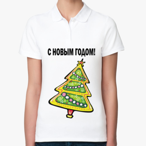 Женская рубашка поло (печать) с принтом Новый год