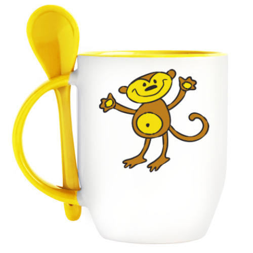 Кружка с ложкой с принтом Обезьянка