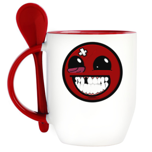 Кружка с ложкой с принтом Super Meat Boy