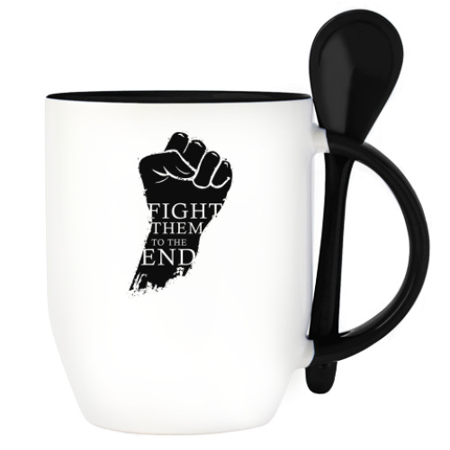 Кружка с ложкой с принтом символ борьбы