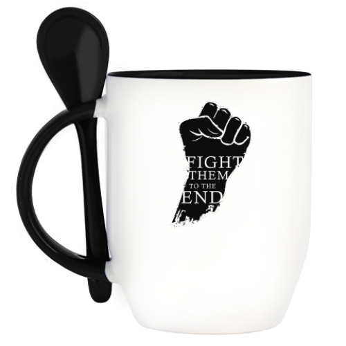 Кружка с ложкой с принтом символ борьбы