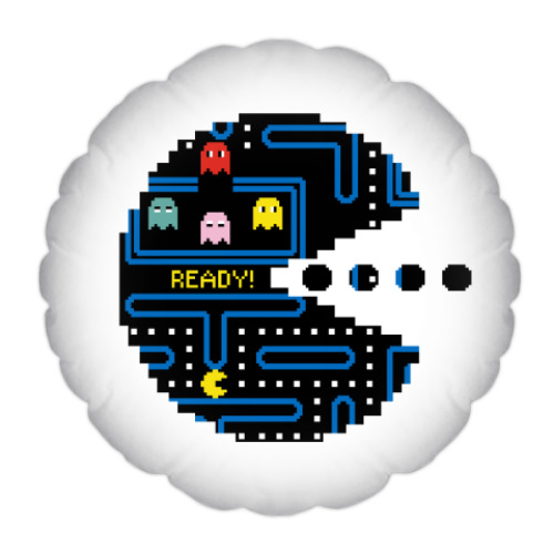 Подушка с принтом Pac-Man. PacMan. ПакМан. ПакМен. Pixels. Ready!