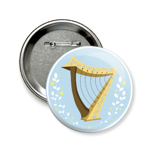 Значок 58мм с принтом Арфа