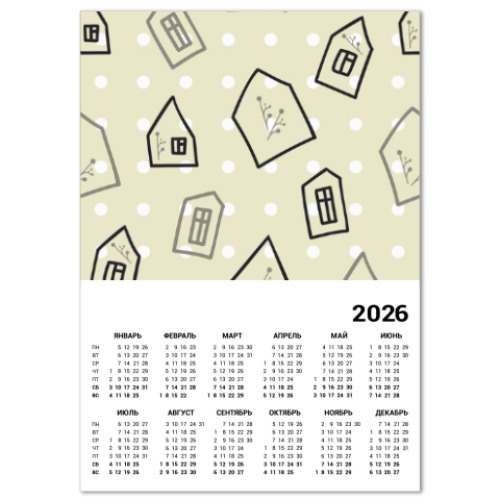 Календарь с принтом Домики