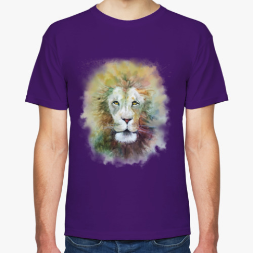 Футболка с принтом Лев, акварель