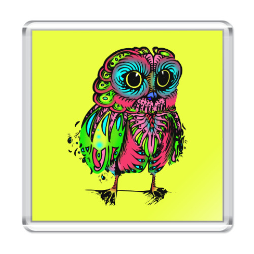 Магнит с принтом Психоделическая Сова
