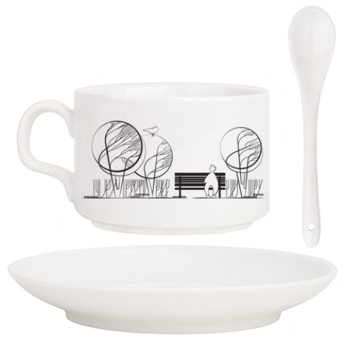 Кофейный набор с принтом BubbleForest / Птица