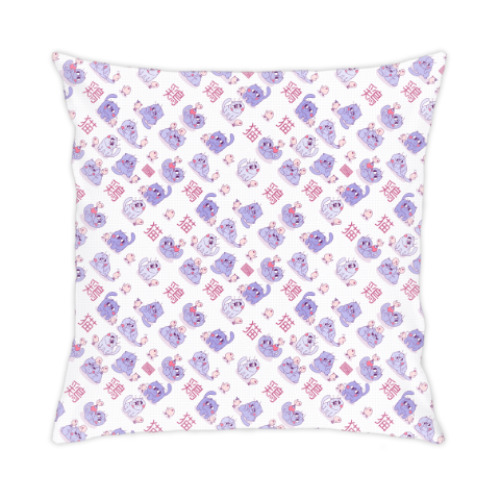 Подушка с принтом Kawaii Cats diagonal pattern
