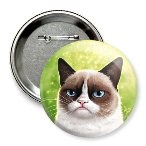 Значок 75мм с принтом Grumpy Cat