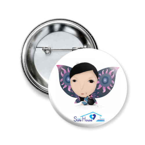 Значок 50мм с принтом Девочка-бабочка