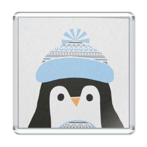 Магнит с принтом Новогодний Пингвин