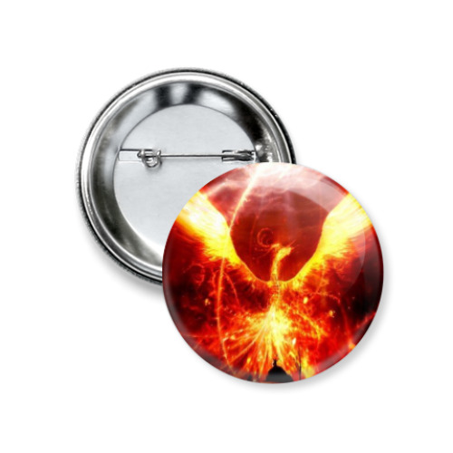 Значок 37мм с принтом Пылающий Феникс