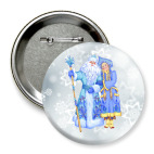 Значок 75 мм Дед Мороз и Снегурочка